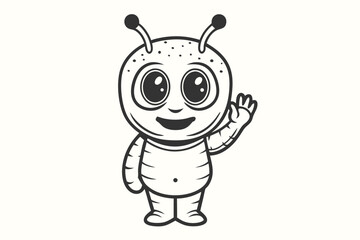 A friendly cartoon alien with huge eyes is waving its hand sweetly