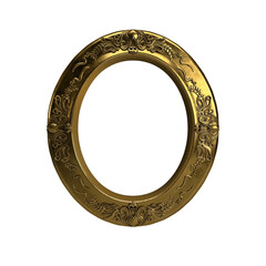 Obraz premium Golden Frame of Elegance: A beautifully crafted, circular, antique golden frame, intricately decorated, radiating vintage charm and sophistication.