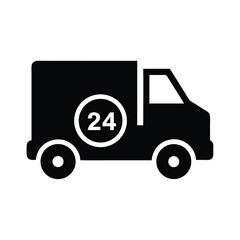 A silhouette truck displays twenty four inside circle over the side panel near the back