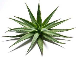 Fototapeta premium Aloe vera plant spreading its spiky green leaves on white background