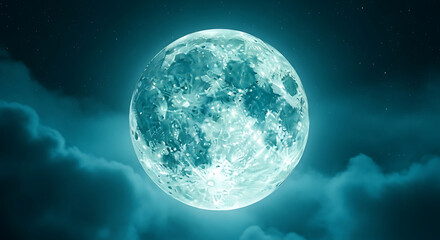 The mystical beauty of a teal-hued moon, filling the night sky in a captivating close-up.

