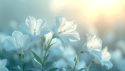 Obraz premium 朝日を浴びて輝く白い花の幻想的な姿