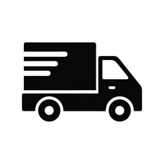 Black delivery truck icon with speed lines suggests quick transport on road