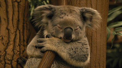 Obraz premium Charming koala lounging comfortably in a majestic eucalyptus tree surrounded by vibrant greenery