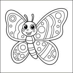 Adorable Happy Butterfly Cartoon Line Art for Kids