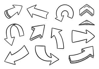 Arrow set doodle on white background. Vector illustration