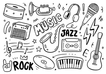 Music doodle on white background. Vector illustration