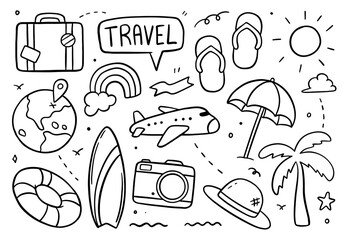 Travel doodle on white background. Vector illustration