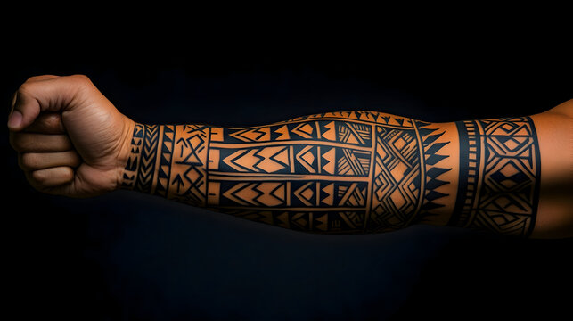 Black ink tribal sleeve tattoo design