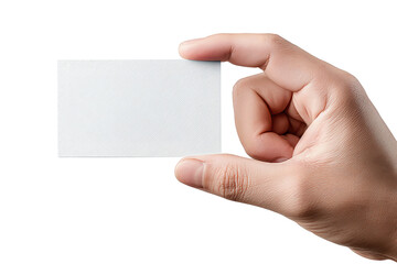 Obraz premium Neutral hand presenting an empty rectangular card, business style, isolated on transparent background. 