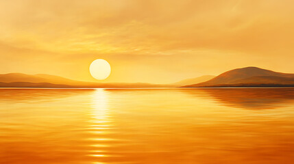 Naklejka premium Beautiful evening sky glowing above calm golden water high resolution picture