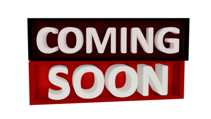 Coming Soon Sign in 3D with Red and Black Color Scheme