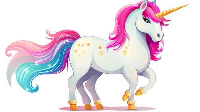 Cute unicorn with vibrant colorful mane isolated on white background
 - Powered by Adobe
