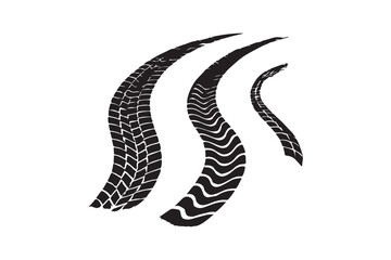 Grunge black tire track print in vertical layout, isolated on white background, perfect for automotive design, transportation concept, off-road illustration, and vehicle trail texture applications