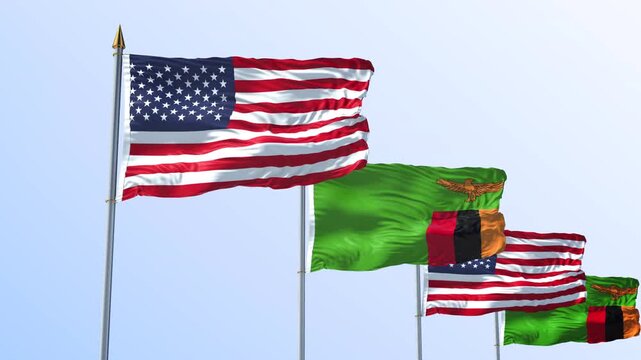 A Row Of United States And Zambia Flag