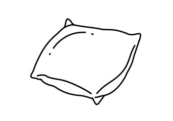 Cushion drawing. It is a simple black and white line art sketch of a cushion, also known as a pillow, a soft furnishing used for comfort and support. Vector sketch line art draw.
