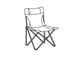 Camping chair drawing. It is a line art sketch of a camping chair, a portable and foldable seat designed for outdoor activities like camping, picnics, and sporting events. Vector sketch line art draw.