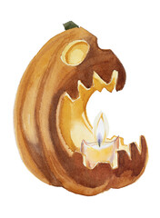 Fototapeta premium Jack o lantern and pumpkins with candles.