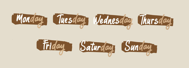 A illustration set of days of the week with modern hand drawn lettering style and weekly planner template design for calendar, schedule, and organization projects