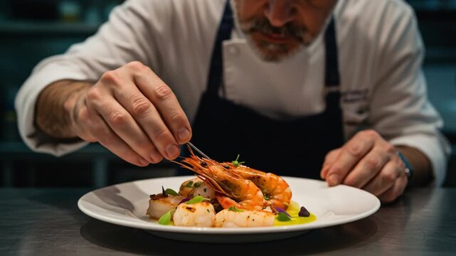 Chef preparing exquisite seafood dish
