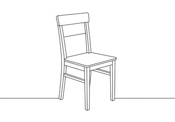 Wooden chair drawing. A line art sketch of a simple wooden chair, a classic and sturdy piece of furniture made from natural wood, suitable for various interior settings. Vector sketch line art draw.