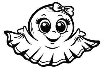 Cheerful girl ghost with a bow casts a spooky shadow during Halloween