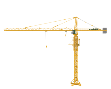 Elevated Construction: A tall, imposing construction crane, painted in a vibrant yellow, stands as a symbol of progress against a clear sky. It's a symbol of building, development, and human endeavor. - Powered by Adobe