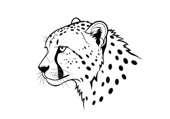 Cheetah head drawing. It is a line art sketch of a cheetah's head, a graceful and fast feline predator known for its distinctive spotted coat and facial markings. Vector sketch line art draw.