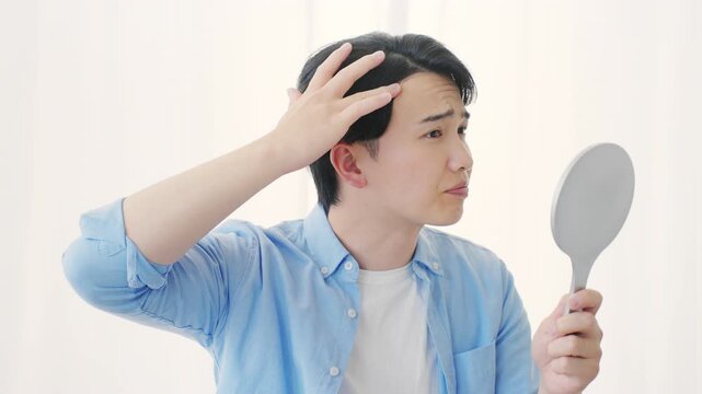 ヘアケアをする若い男性　ビューティイメージ	
