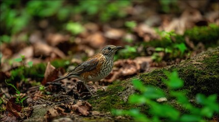 Forest Floor Gem: The Delicate Beauty of a Speckled Brown Bird in Its Natural Habitat