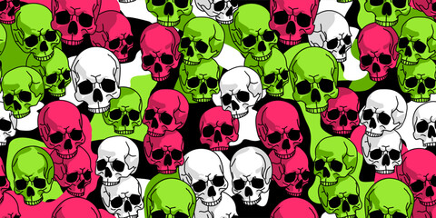 Seamless abstract skull camo pattern. Camouflage in acid colors. Stock vector illustration for your design.