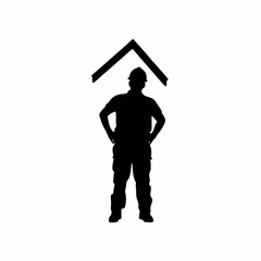 Structural engineer silhouette examining roof load capacity isolated on white background