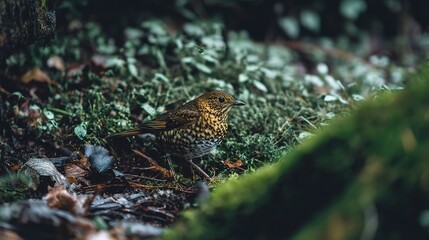 Forest Floor Gem: The Delicate Beauty of a Speckled Brown Bird in Its Natural Habitat
