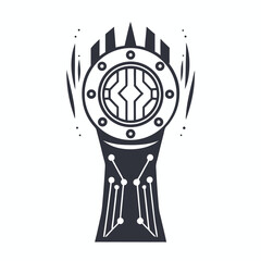 depiction of a modern monochrome computer microchip shows internal circuits and pins