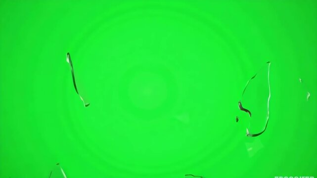 shattered glass pieces on green screen