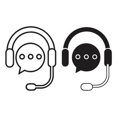 Dual headset icons showcase communication and support, featuring microphone boom and message bubble element
