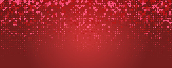 Scattered red hearts horizontal background. Passion love gradient pattern, sex shop background, adults texture, romantic backdrop for invitation, fabric, textile, flyer, brochure. Vector Illustration
