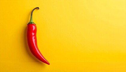 Single red chili on yellow surface — bold minimalism with spicy contrast and visual heat.