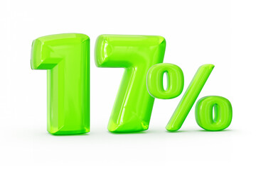 Green jelly digit 17% or Seventeen percent isolated on white background. 3d illustration