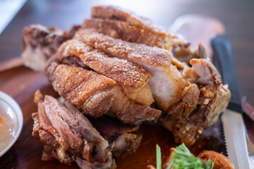 Crispy German pork knuckle served in the restaurant
