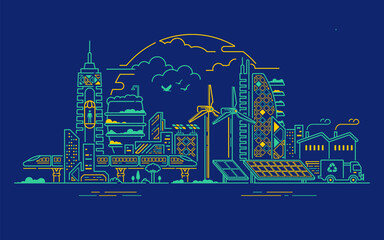 concept of green building or green society, graphic of infrastructure in city that eco-friendly with environment