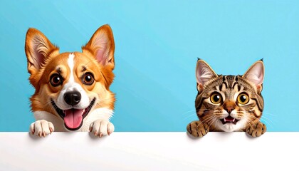Funny Cartoon Dog and Cat Meme Template with Expressive Faces