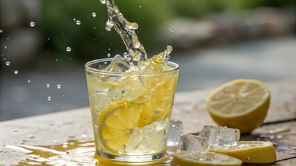 Refreshing Lemonade Splash A Summer Drink with Citrus and Ice Cubes