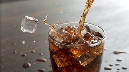 Refreshing Cola Pour Ice Cubes and Sparkling Delight