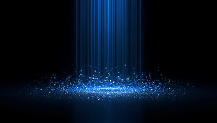 Abstract blue light beams emanating from a glowing circular energy source on a dark background