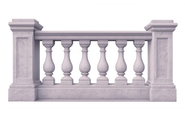 White marble balustrade with balusters isolated on transparent background, perfect for architectural visualization