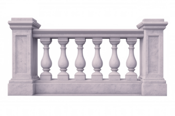 White marble balustrade with balusters isolated on transparent background, perfect for architectural visualization