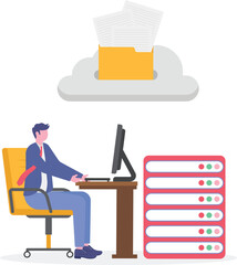 Cloud Computing, Data Storage, Remote Access Concept with Character.

