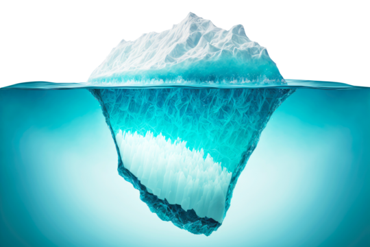 Iceberg's Hidden Depths: An iceberg emerges from the ocean, showcasing the hidden portion beneath the surface, symbolizing the unseen complexities of a vast concept.