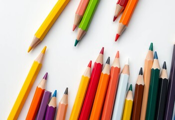 Fototapeta premium Vibrant colored pencils arranged in a pleasing pattern, isolated on pure white , vibrant, art materials
